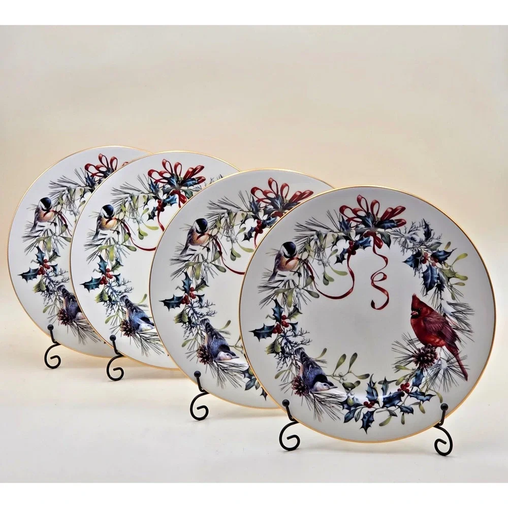 Lenox Winter Greetings Dinner Plate Set of 4 USA Millennium 10.75 Fine Ivory VTG